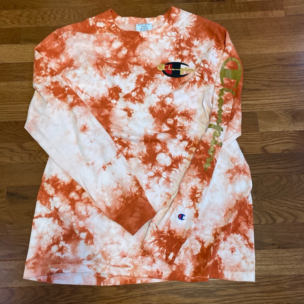 Champion orange tie dye long sleeve tee shirt